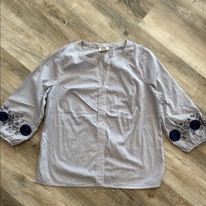 Liz Claiborne Striped  Shirt with Embroidered Sleeves sz m